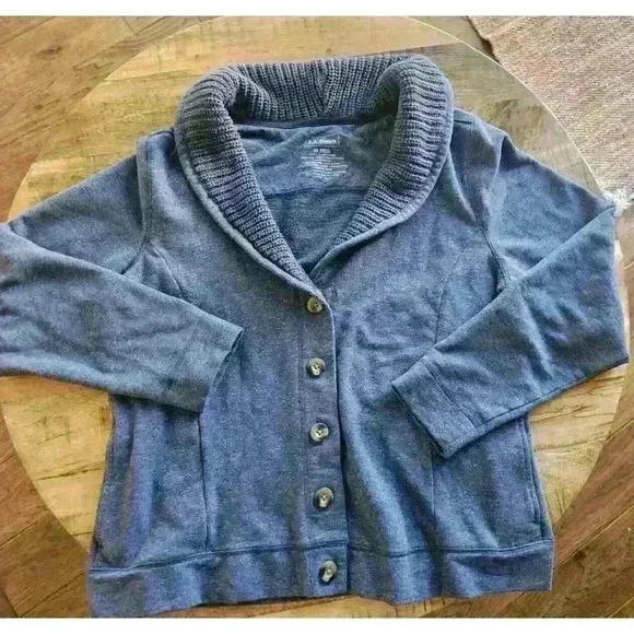 L.L Bean Shawl Collar Cardigan Sweater Women's Size Medium Blue - Picture 1 of 10